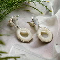 White Onyx 925 Sterling Silver Earrings : 8.50gms Natural Color Enhanced Fancy Shape Bezel Set 2.5