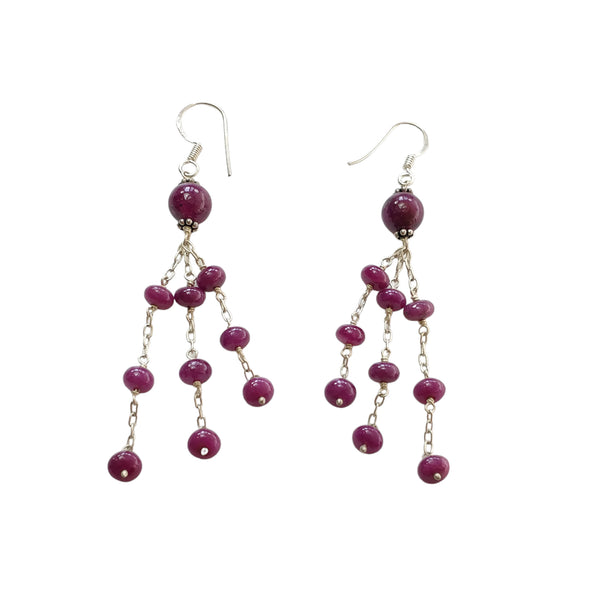 Beads Earring Ruby Beads Gemstone 925 Sterling Silver: 9.00gms Natural Untreated Long Drop Dangle Ear Wire Hook Earrings 3"