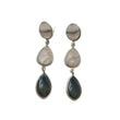 BOTSWANA AGATE Gemstone Earrings : 9.60gms Natural 925 Sterling Silver Bi-Color Bezel Set Drop Dangle Push Back Earring 2.5"