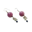 Beads Earring in Silver Zoisite RUBY & Emerald Gemstone: 12.33gms Natural Ruby Emerald 925 Silver Round Drop Dangle Hook Earrings 2.5"