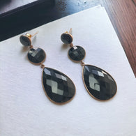 Black ONYX Gemstone With 925 Sterling Silver Earring: 12.66gms Natural Pear Round Shape Rose Gold Plated Bezel Set Push Back Earring 2.5