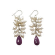 Beads Earring Ruby & Pearl Gemstone Silver Earring : 15.79gms Natural 925 Sterling Silver Drop Dangle Ear Wire Hook Beaded Earrings 2.5"