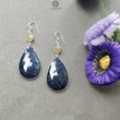 Blue & Yellow Sapphire With 925 Sterling Silve Earrings : 17.18gms Natural Saphire Untreated Drop Dangle Bezel Set Hook Earrings 1.6"