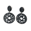 Black ONYX Gemstone With 925 Sterling Silver Earring: 17.93gms Natural Round Shape Rose Victorian Bezel Set Push Back Earring 1.4"