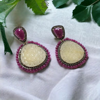 Ruby Yellow Sapphire & DIAMOND Gemstone Earring : 21.61gms 925 Sterling Silver Natural Drop Dangle Push Back Prong Set Earring 2.2