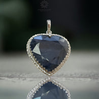 BLUE SAPPHIRE Gemstone With CZ Pendant : 10.34gms Natural Sapphire Normal Cut 925 Sterling Silver Bezel Set Heart Shape Pendant 1.75