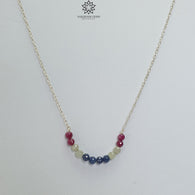 925 Sterling Silver Natural Blue Sapphire and Red Ruby Gemstones Beads Chain NECKLACE : 4.08gms Rose cut Beaded Necklace 18