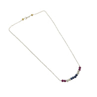 925 Sterling Silver Natural Blue Sapphire and Red Ruby Gemstones Beads Chain NECKLACE : 4.08gms Rose cut Beaded Necklace 18