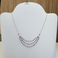 925 Sterling Silver Multi Sapphire Gemstones Beads Chain NECKLACE : 5.75gms Natural Sapphire Round Cut Faceted Beaded 3 Step Necklace 17