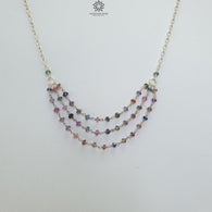 925 Sterling Silver Multi Sapphire Gemstones Beads Chain NECKLACE : 6.00 gms Natural Sapphire Round Faceted Beaded Necklace 19