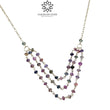 925 Sterling Silver Multi Sapphire Gemstones Beads Chain NECKLACE : 6.00 gms Natural Sapphire Round Faceted Beaded Necklace 19"