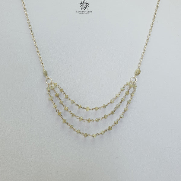Natural Chrysoberyl Cat's Eye Beads 925 Sterling Silver Chain NECKLACE : 6.10gms Oval Plain Beaded Necklace 19"