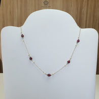 Ruby And White Pearl Gemstones Beads Chain Necklace : 6.33gms 925 Sterling Silver Natural Plain Round Ruby 16