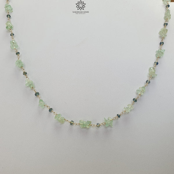 925 Sterling Silver Green Emerald And Blue Sapphire Gemstones Uncut Beads Chain NECKLACE 7.70gms Natural Beaded Necklace 16"