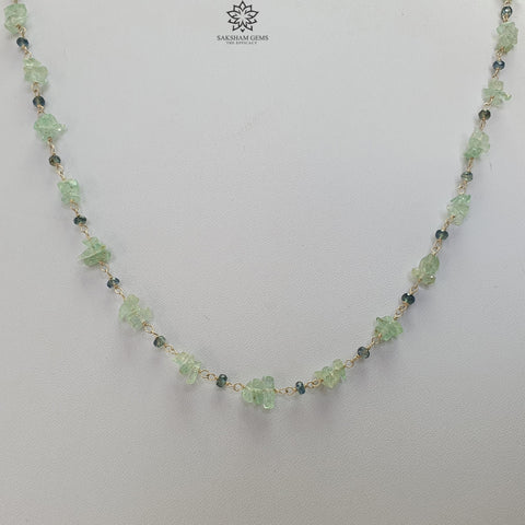 Green Emerald And Blue Sapphire Gemstones 925 Sterling Silver 7.81gms Natural Uncut Beads Chain NECKLACE 16