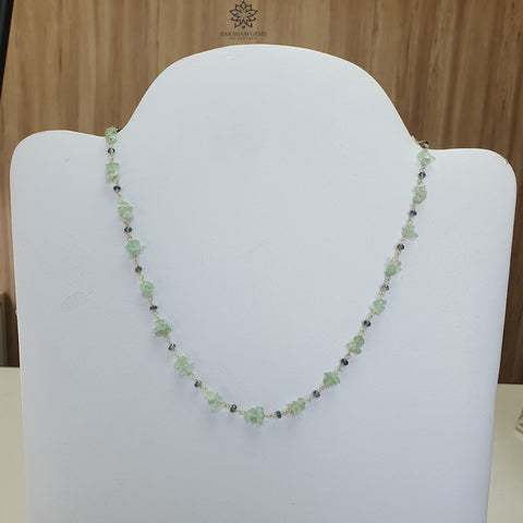 Green Emerald And Blue Sapphire Gemstones 925 Sterling Silver 7.81gms Natural Uncut Beads Chain NECKLACE 16