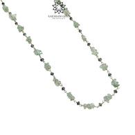 925 Sterling Silver Green Emerald And Blue Sapphire Gemstones Chain NECKLACE 8.00gms Natural Uncut Beads Necklace 17