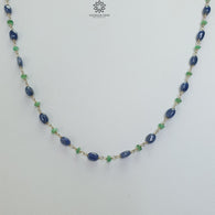 925 Sterling Silver Blue Sapphire And Green Emerald Natural Gemstones Oval Cut Beads 8.00gms NECKLACE Chain 18