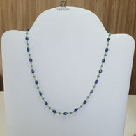 925 Sterling Silver Blue Sapphire And Green Emerald Natural Gemstones Oval Cut Beads 8.00gms NECKLACE Chain 18