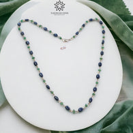 925 Sterling Silver Blue Sapphire And Green Emerald Natural Gemstones Oval Cut Beads 8.00gms NECKLACE Chain 18