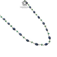 925 Sterling Silver Blue Sapphire And Green Emerald Natural Gemstones Oval Cut Beads 8.00gms NECKLACE Chain 18