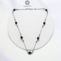 Blue Sapphire Green Emerald And White Pearl Natural Gemstones Round Beads 925 Sterling Silver 10.26gms NECKLACE Chain 18