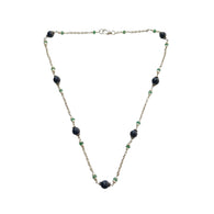 Blue Sapphire Green Emerald And White Pearl Natural Gemstones Round Beads 925 Sterling Silver 10.26gms NECKLACE Chain 18