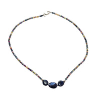 Blue & Multi Sapphire Beads Necklace : 10.34gms Natural Untreated Sapphire 925 Sterling Silver Single Strand Faceted Beaded Necklace 16