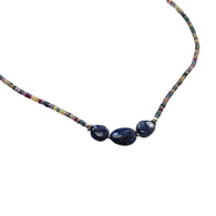 Blue & Multi Sapphire Beads Necklace : 10.34gms Natural Untreated Sapphire 925 Sterling Silver Single Strand Faceted Beaded Necklace 16