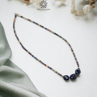 Blue & Multi Sapphire Beads Necklace : 10.34gms Natural Untreated Sapphire 925 Sterling Silver Single Strand Faceted Beaded Necklace 16