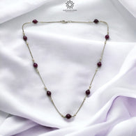RUBY Gemstone Beaded NECKLACE : 10.52gms Natural Untreated Plain Round Shape Ruby & Pearl With 925 Sterling Silver 19