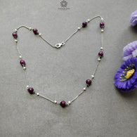RUBY Gemstone Beaded NECKLACE : 10.52gms Natural Untreated Plain Round Shape Ruby & Pearl With 925 Sterling Silver 19