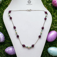 RUBY Gemstone Beaded NECKLACE : 11.19gms Natural Untreated Plain Round Shape Ruby & Pearl With 925 Sterling Silver 16
