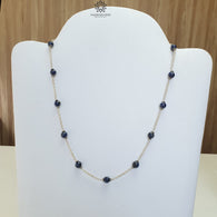 Blue Sapphire Gemstones Beads Chain NECKLACE : 13.82gms Natural Sapphire Cabochon 925 Sterling Silver Plain Beaded Necklace 19