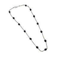 Blue Sapphire Gemstones Beads Chain NECKLACE : 13.82gms Natural Sapphire Cabochon 925 Sterling Silver Plain Beaded Necklace 19