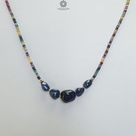 Blue & Multi Sapphire Beads Necklace : 13.87gms Natural Untreated Sapphire 925 Sterling Silver Single Strand Faceted Beaded Necklace 18