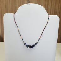 Blue & Multi Sapphire Beads Necklace : 13.87gms Natural Untreated Sapphire 925 Sterling Silver Single Strand Faceted Beaded Necklace 18