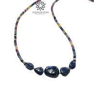 Blue & Multi Sapphire Beads Necklace : 13.87gms Natural Untreated Sapphire 925 Sterling Silver Single Strand Faceted Beaded Necklace 18