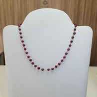 RUBY Gemstone With 925 Sterling Silver Beaded NECKLACE : 17.72gms Natural Untreated Plain Round Shape Beaded Necklace 19