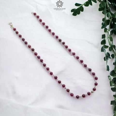 RUBY Gemstone With 925 Sterling Silver Beaded NECKLACE : 17.76gms Natural Untreated Plain Round Shape Beaded Necklace 17