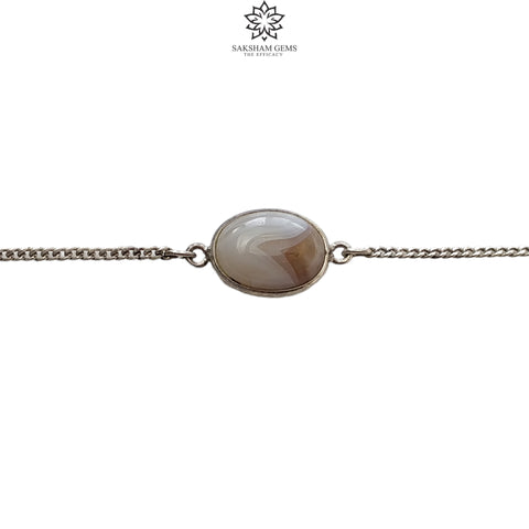 925 Sterling Silver Bracelet : 3.54gms Natural Agate Gemstone Plain Oval Shape Bezel Set Chain Bracelet 8