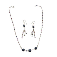 925 Sterling Silver Jewelry : 9.05gms Natural Untreated Blue & Multi SAPPHIRE Gemstone Beads Necklace Drop Dangle Earring Jewelry Set