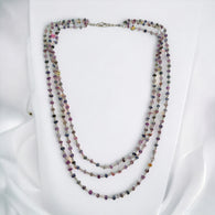 925 Sterling Silver Multi Sapphire Gemstones Beads NECKLACE : 20.04gms Natural Sapphire Faceted Beaded 3 Steps Necklace 20.5