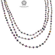 925 Sterling Silver Multi Sapphire Gemstones Beads NECKLACE : 20.04gms Natural Sapphire Faceted Beaded 3 Steps Necklace 20.5