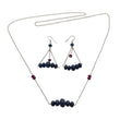 Sapphire & Ruby Beads Necklace And Earring : 26.27gms 925 Silver Natural Untreated Gemstone Beads Necklace Drop Dangle Earring Jewelry Set