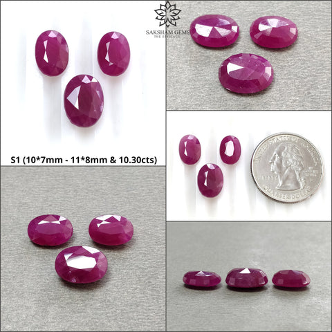 Ruby Gemstone Normal Cut : Natural Untreated Unheated Red Ruby Oval & Cushion Shape 3pcs Set
