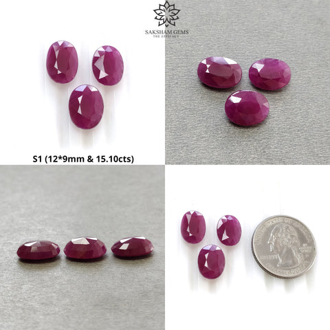 Ruby Gemstone Normal Cut : Natural Untreated Unheated Red Ruby Oval Shape 3pcs Set