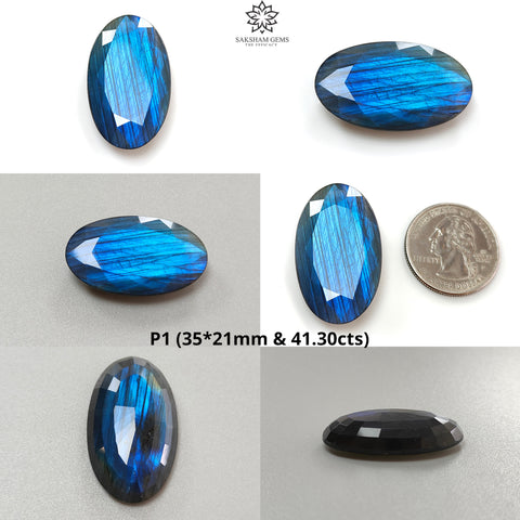 Rainbow Flashing Labradorite Gemstone Fancy Cut : Natural Untreated Unheated Blue Labradorite Both Side Faceted Uneven Shape 1pc