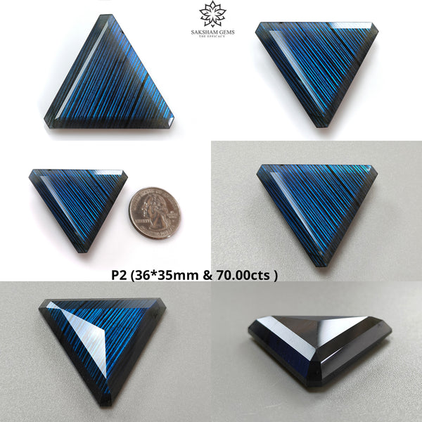 Rainbow Flashing Labradorite Gemstone Fancy Cut : Natural Untreated Unheated Blue Labradorite Both Side Faceted Triangle Shape 1pc