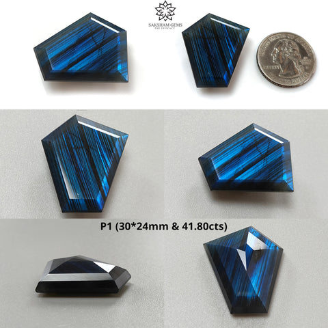 Rainbow Flashing Labradorite Gemstone Fancy Cut : Natural Untreated Unheated Blue Labradorite Both Side Faceted Uneven Shape 1pc